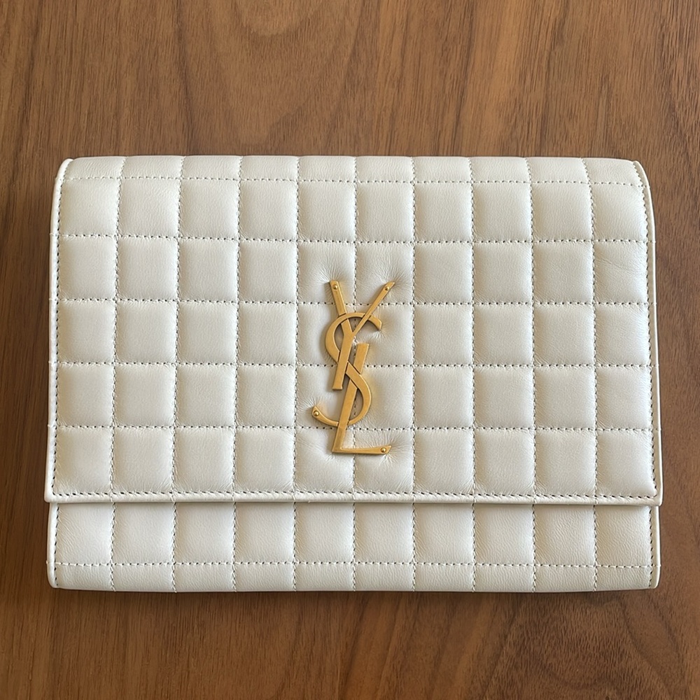 YSL Monogram Flap Clutch Bag in Quilted Smooth Leather
